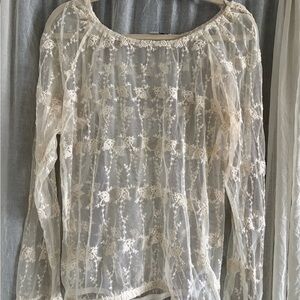 Forever 21 Elegant Sheet Embroidered Cream Lace Women's Top size M